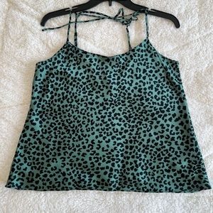NWT BCBGMaxAzria lined cami top, black and green abstract print, size Small